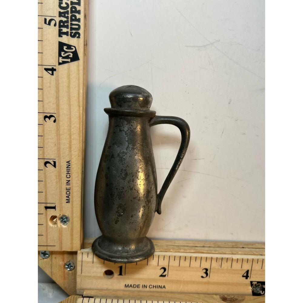 Antique Pewter Miniature Shaker with Handle Rustic Collectible Kitchen Decor